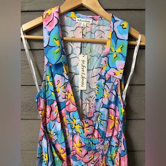 NWT For Love & Lemons Blue Yasmin Blue Tropical Floral Mini Dress 100% Bamboo M - Picture 14 of 15